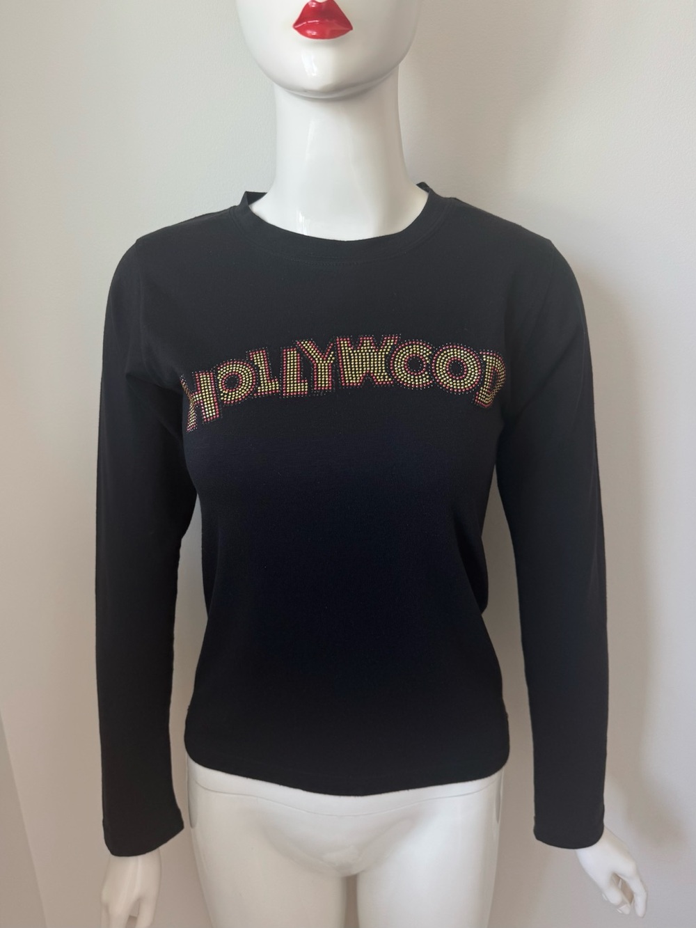 D&G dolce&gabbana“Hollywood” bedazzled longsleeve black shirt